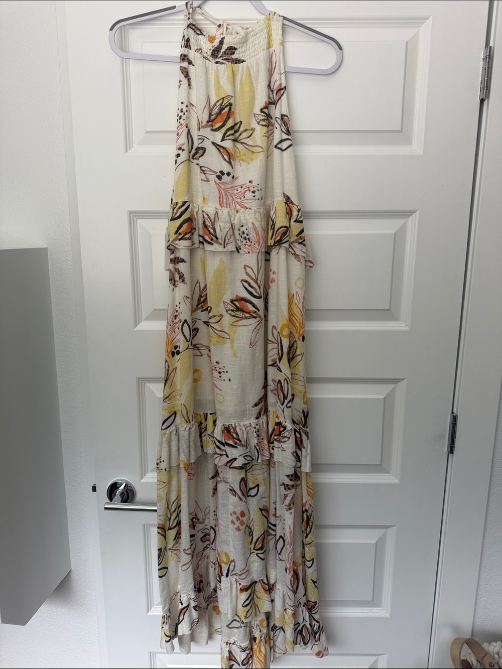 Free People Cream Maxi Dress with Yellow and Orange Floral Print